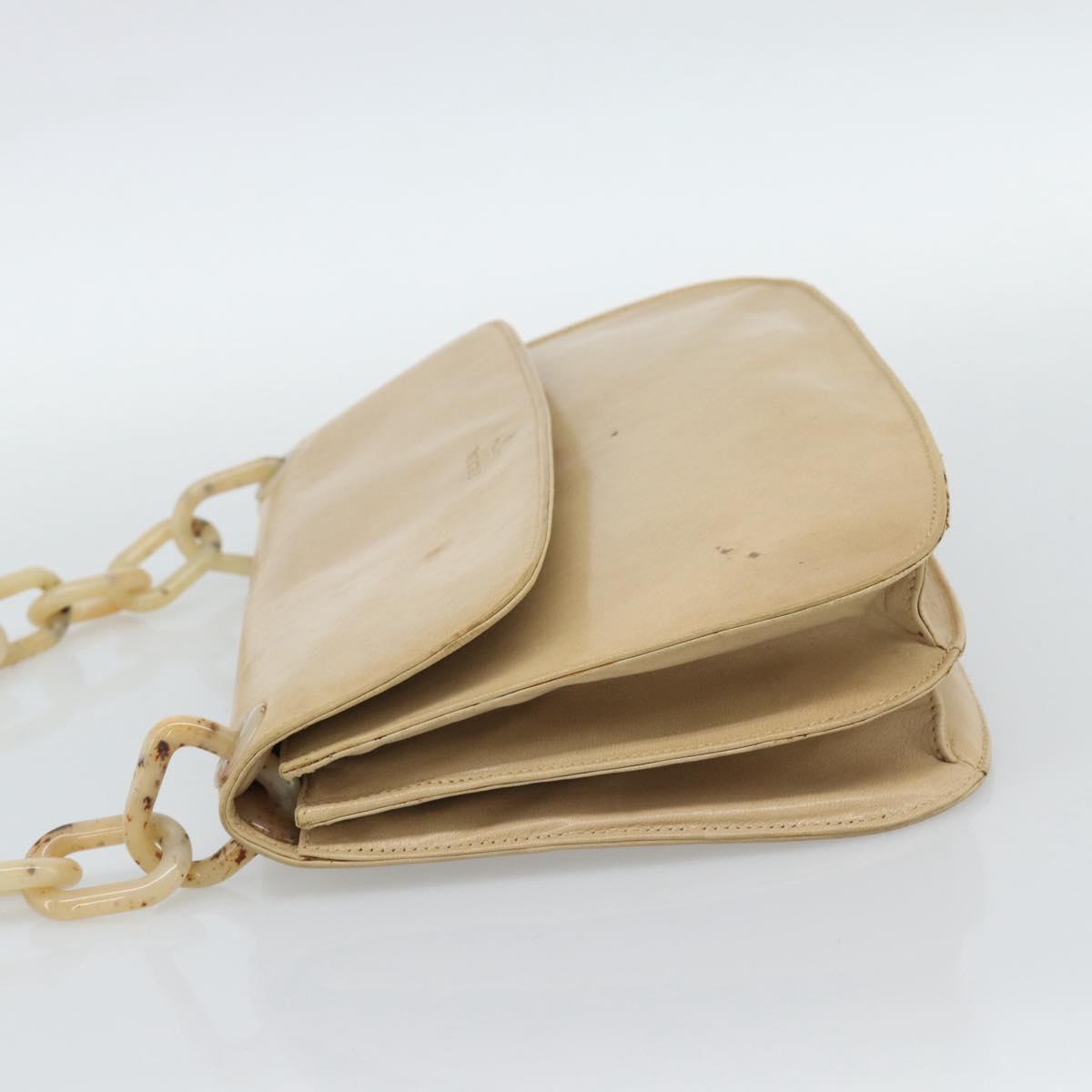 PRADA Chain Shoulder Bag Leather Beige Silver Auth 187798A