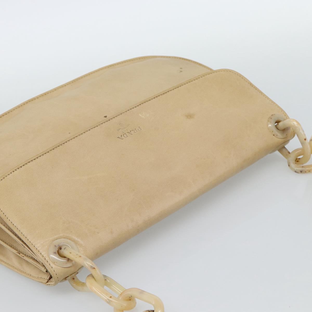 PRADA Chain Shoulder Bag Leather Beige Silver Auth 187798A