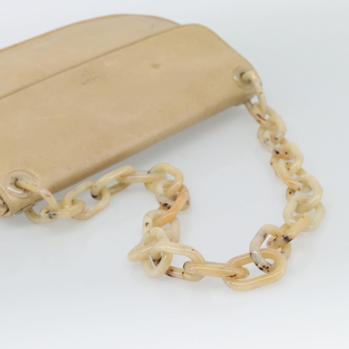 PRADA Chain Shoulder Bag Leather Beige Silver Auth 187798A