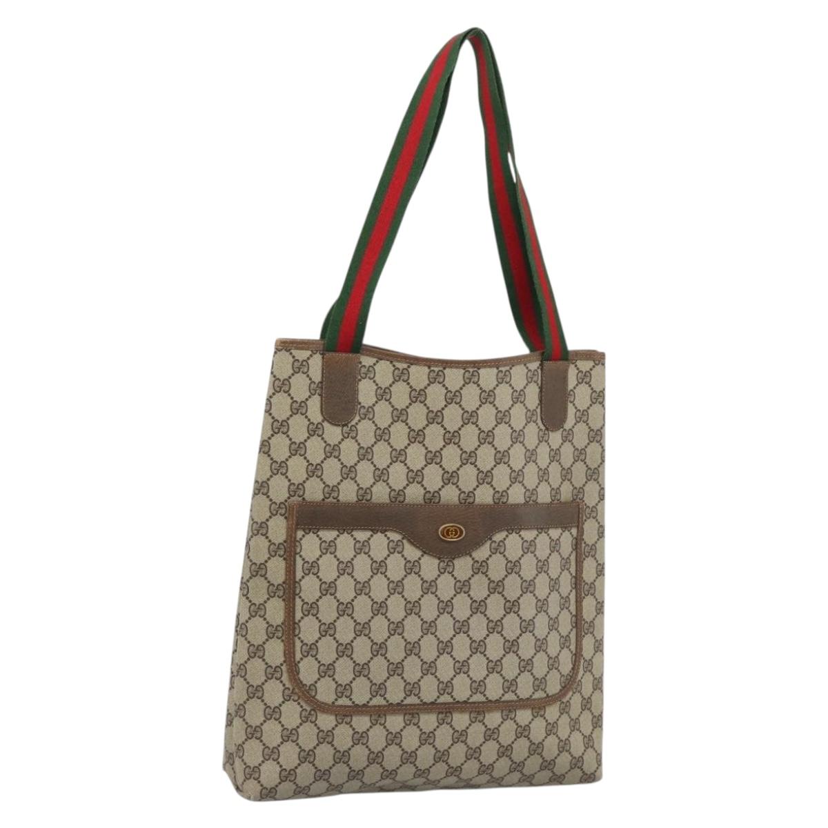 GUCCI GG Supreme Web Sherry Line Tote Bag PVC Beige Auth 187804