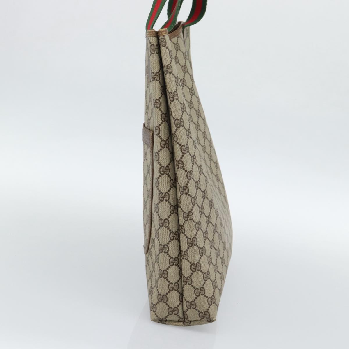 GUCCI GG Supreme Web Sherry Line Tote Bag PVC Beige Auth 187804
