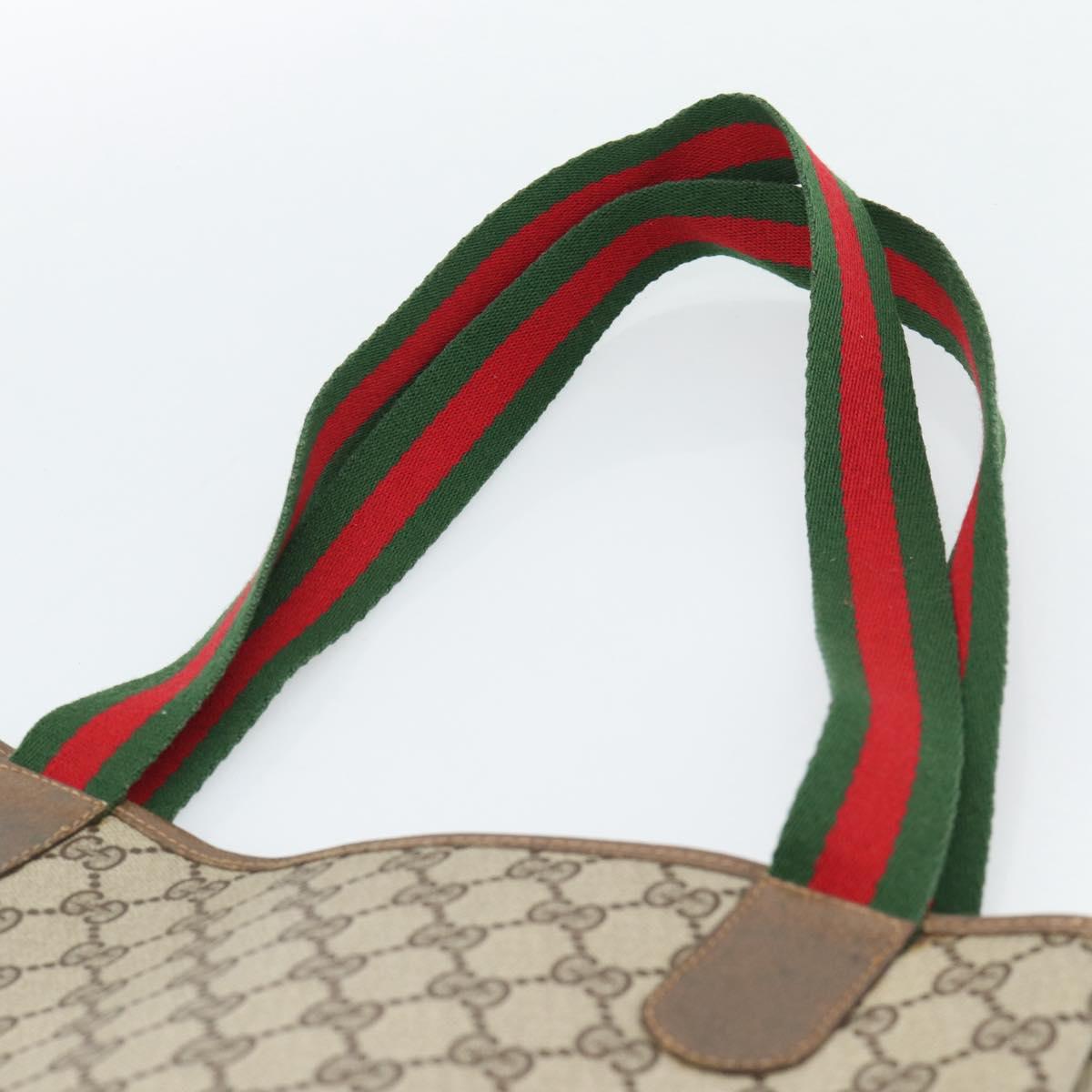 GUCCI GG Supreme Web Sherry Line Tote Bag PVC Beige Auth 187804