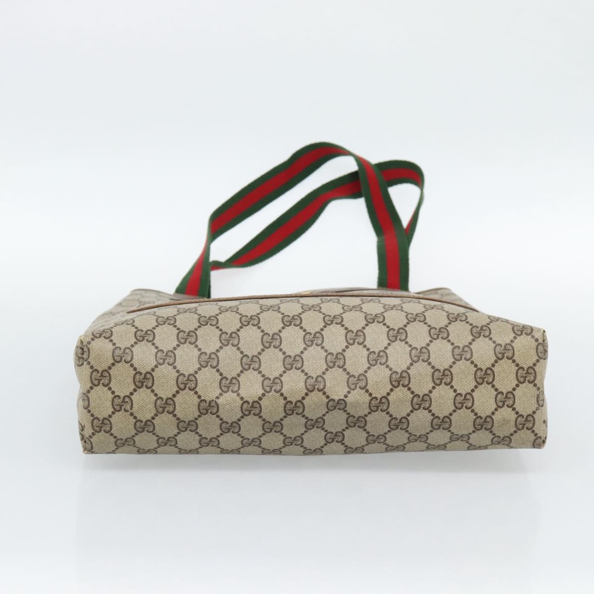 GUCCI GG Supreme Web Sherry Line Tote Bag PVC Beige Auth 187804