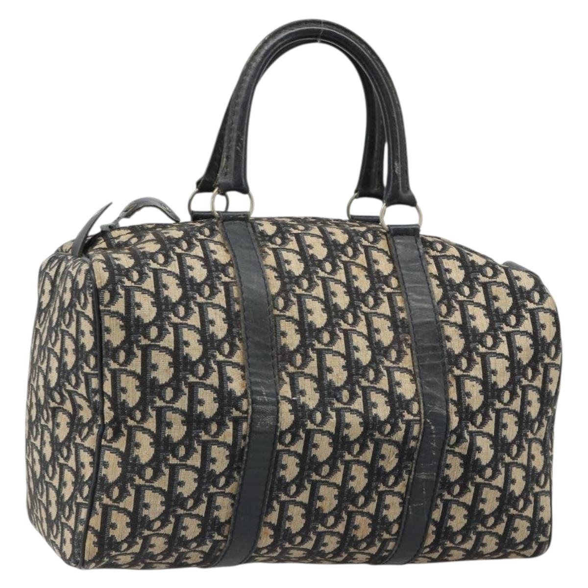 Christian Dior Trotter Canvas Hand Bag Navy Silver Auth 187811