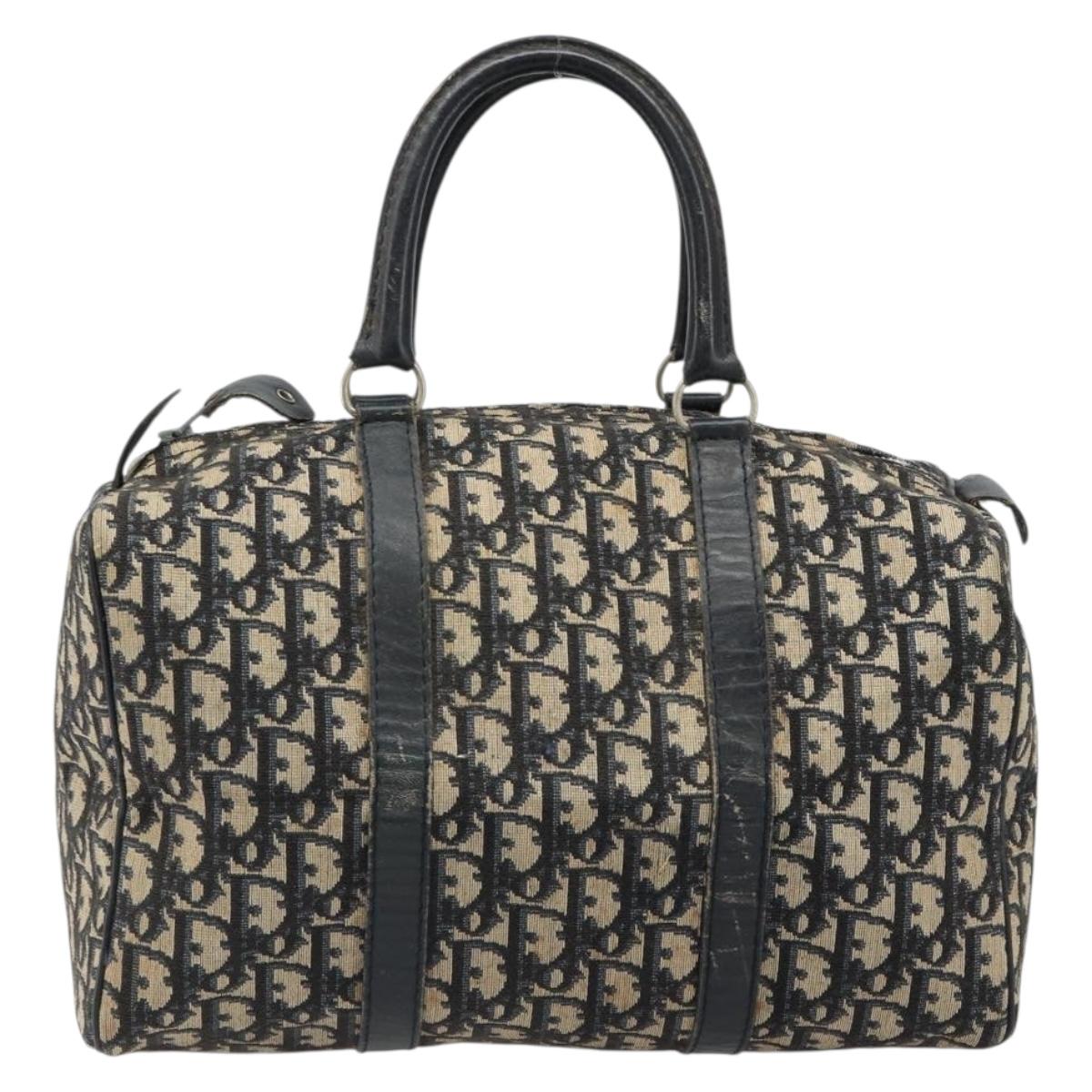 Christian Dior Trotter Canvas Hand Bag Navy Silver Auth 187811