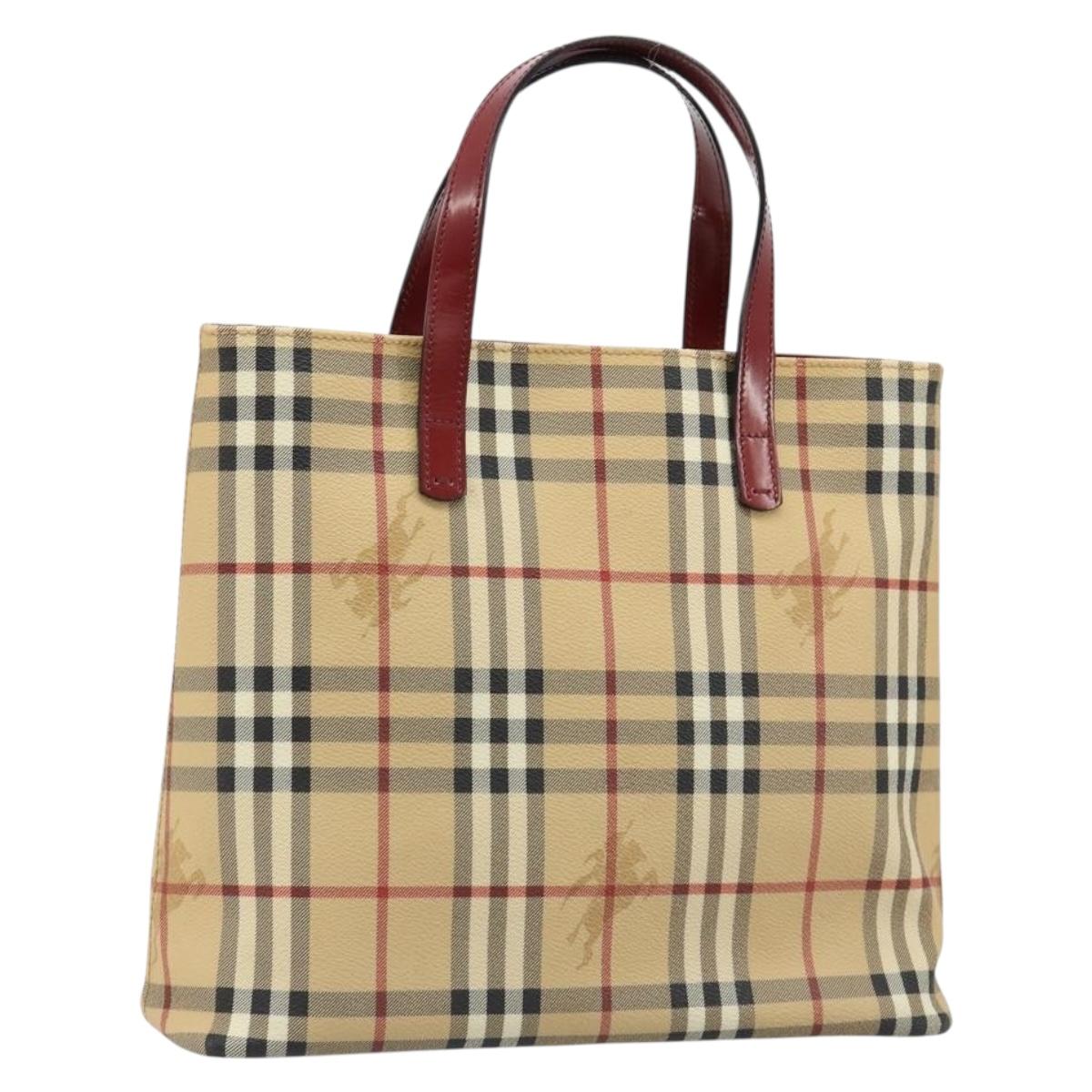 BURBERRY Nova Check Tote Bag PVC Leather Beige Silver Auth 187812A