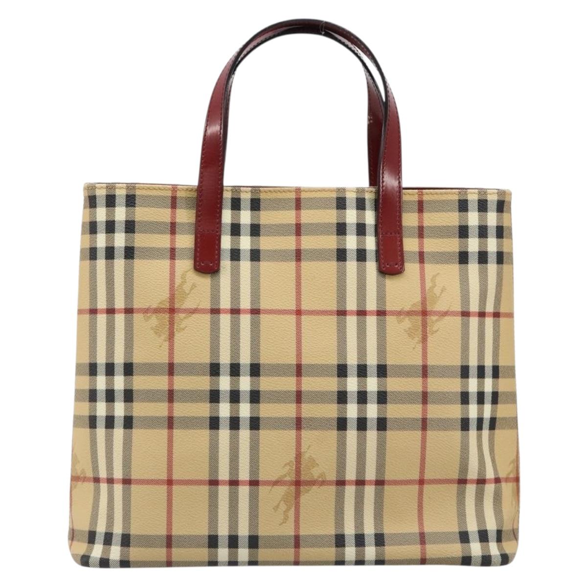 BURBERRY Nova Check Tote Bag PVC Leather Beige Silver Auth 187812A