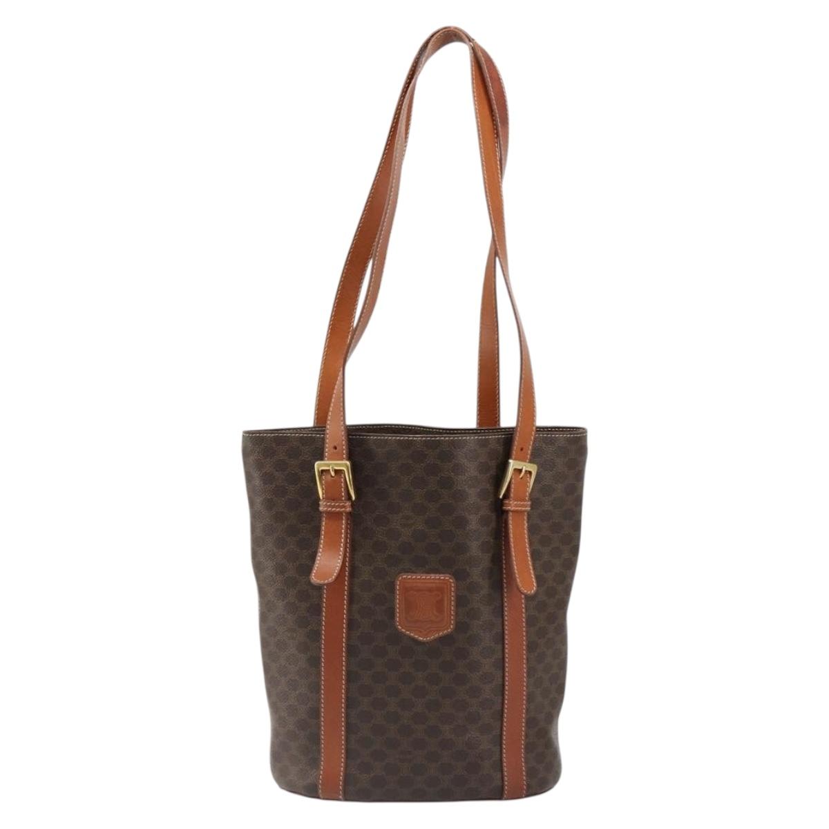 CELINE Macadam Canvas Tote Bag PVC Leather Brown gold Auth 187813