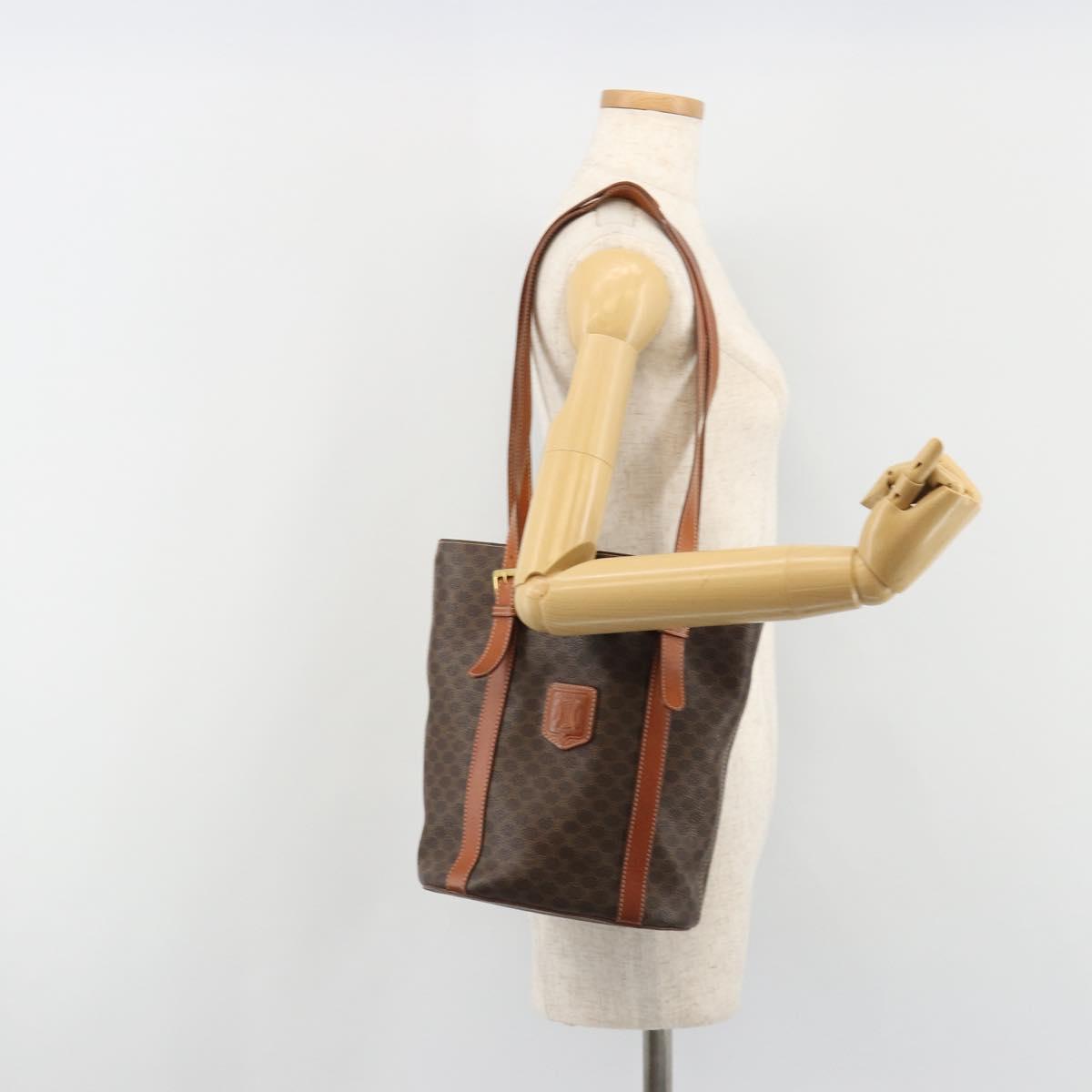 CELINE Macadam Canvas Tote Bag PVC Leather Brown gold Auth 187813