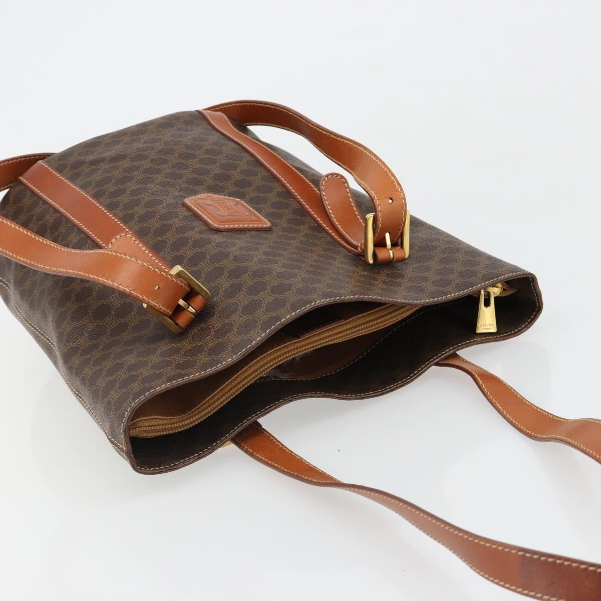 CELINE Macadam Canvas Tote Bag PVC Leather Brown gold Auth 187813
