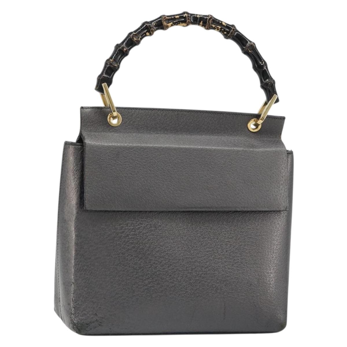 GUCCI Bamboo Hand Bag Leather Black Gold 001 3444 1887 Auth 187814