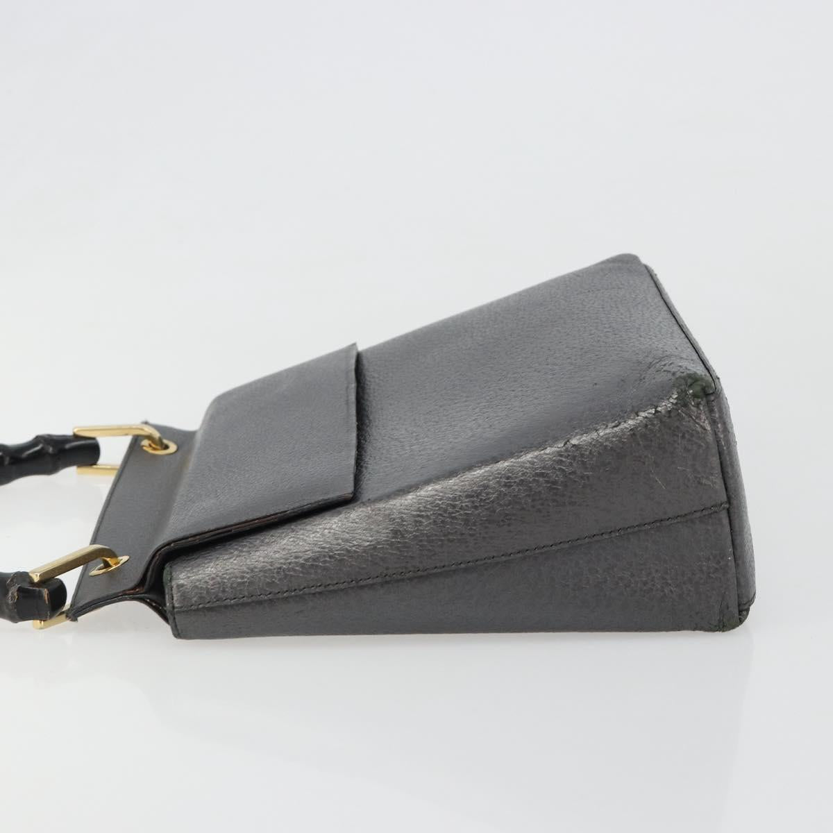 GUCCI Bamboo Hand Bag Leather Black Gold 001 3444 1887 Auth 187814