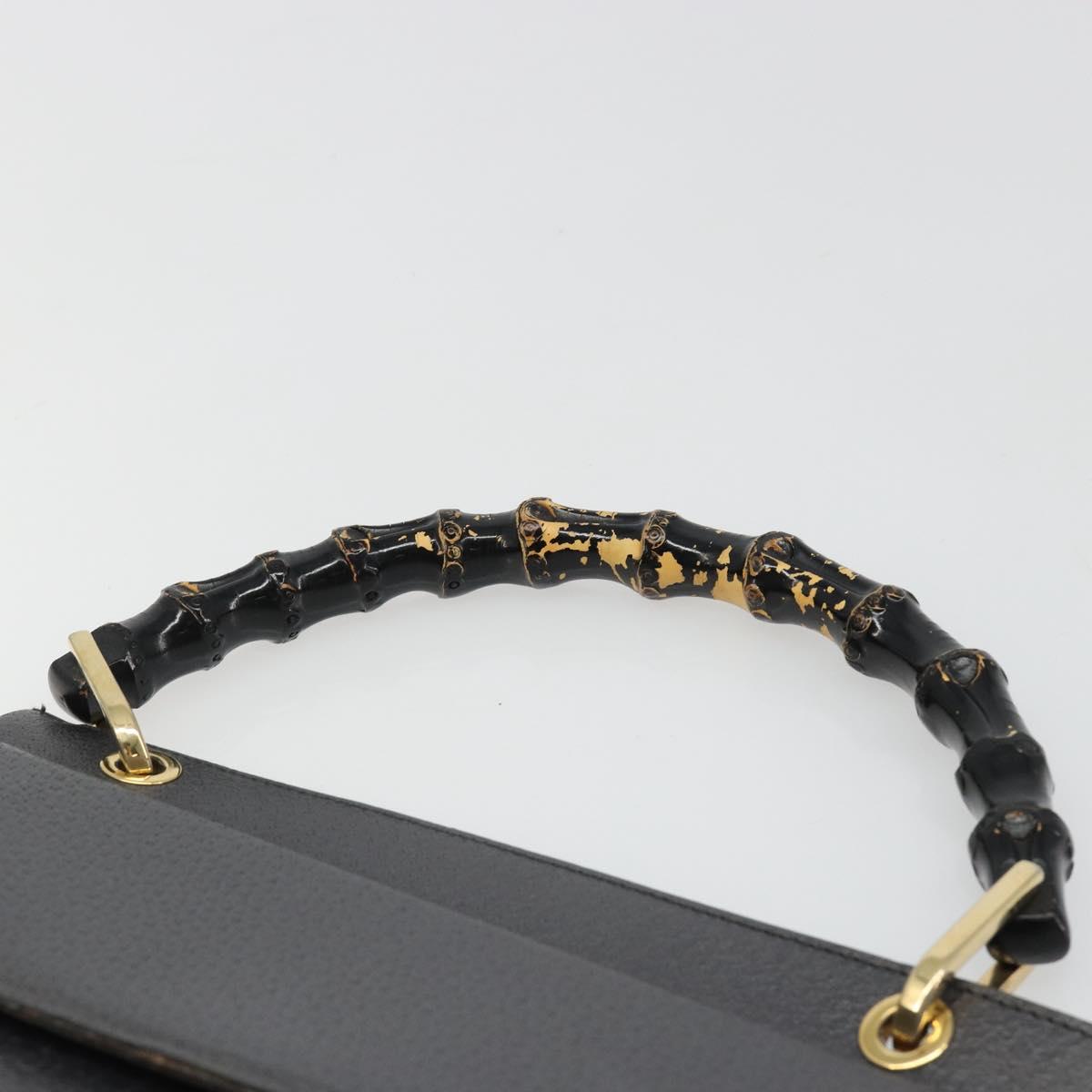 GUCCI Bamboo Hand Bag Leather Black Gold 001 3444 1887 Auth 187814
