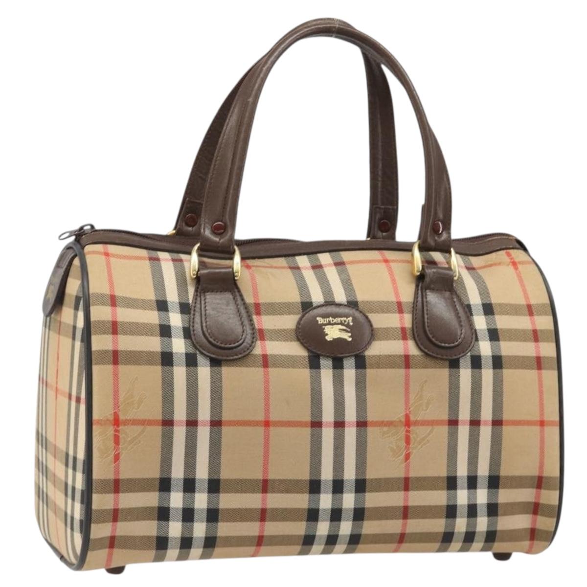 Burberrys Nova Check Hand Bag Canvas Beige Gold Auth 187815