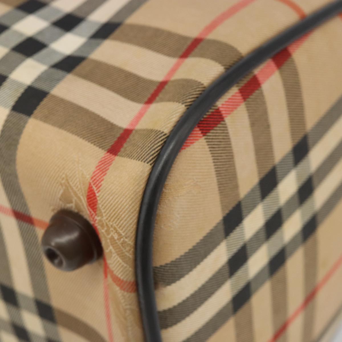Burberrys Nova Check Hand Bag Canvas Beige Gold Auth 187815