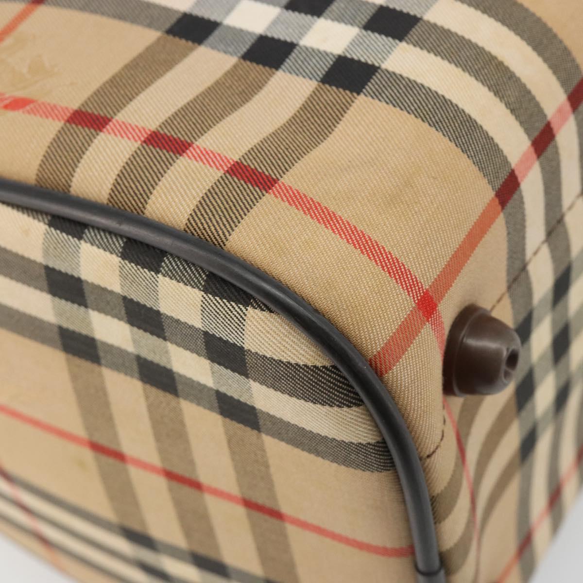Burberrys Nova Check Hand Bag Canvas Beige Gold Auth 187815
