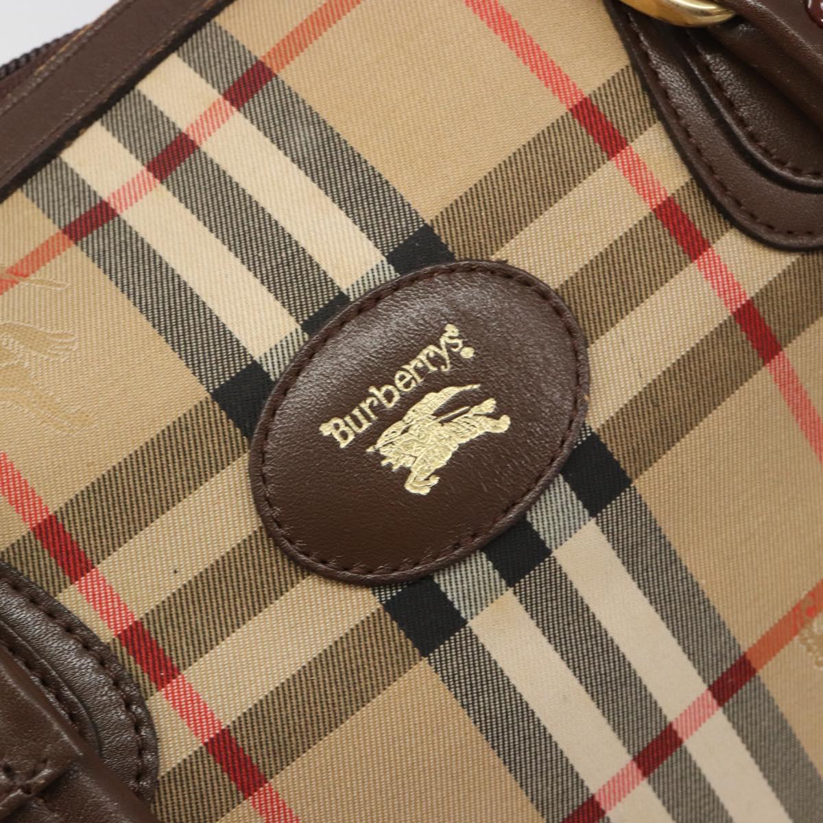 Burberrys Nova Check Hand Bag Canvas Beige Gold Auth 187815