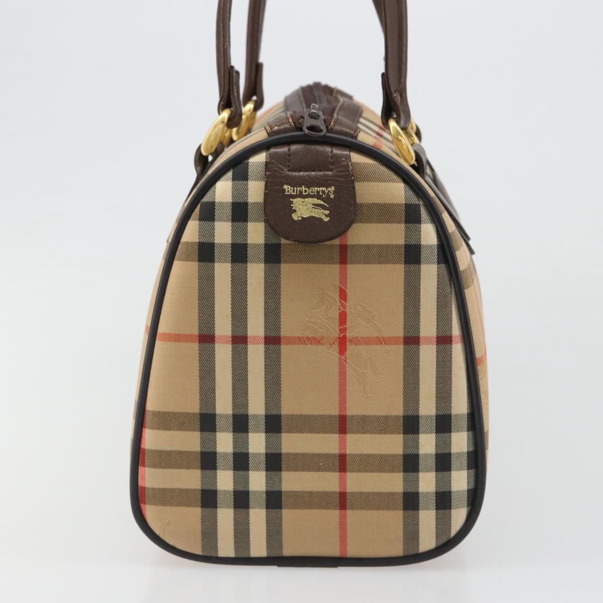 Burberrys Nova Check Hand Bag Canvas Beige Gold Auth 187815