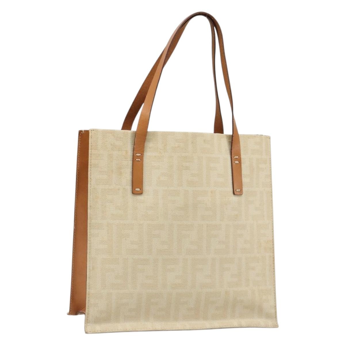 FENDI Zucca Canvas Tote Bag Beige Auth 187816