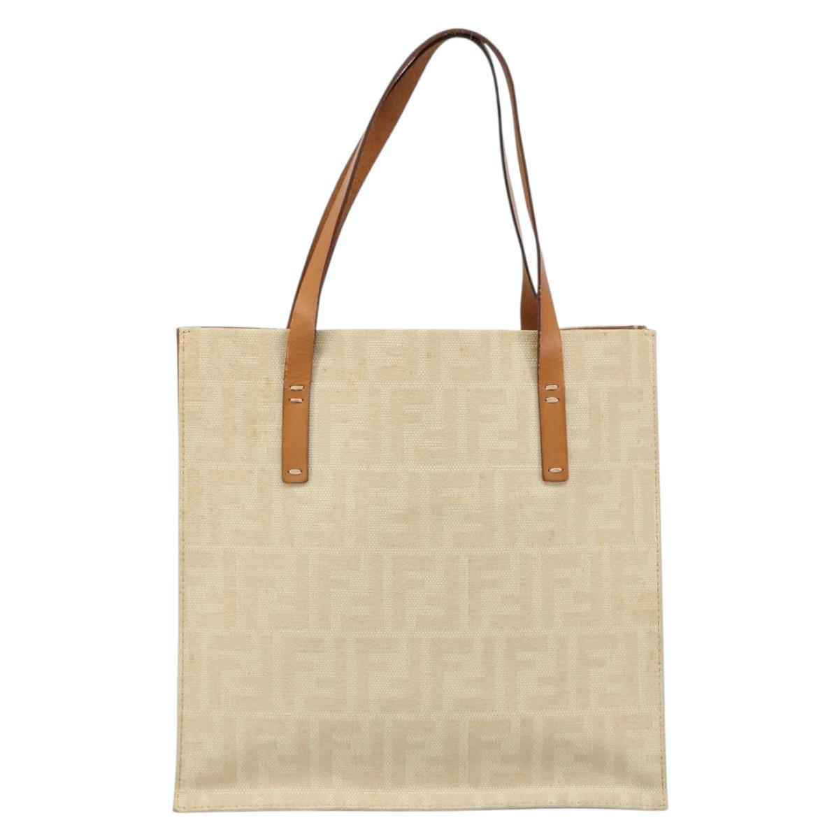 FENDI Zucca Canvas Tote Bag Beige Auth 187816