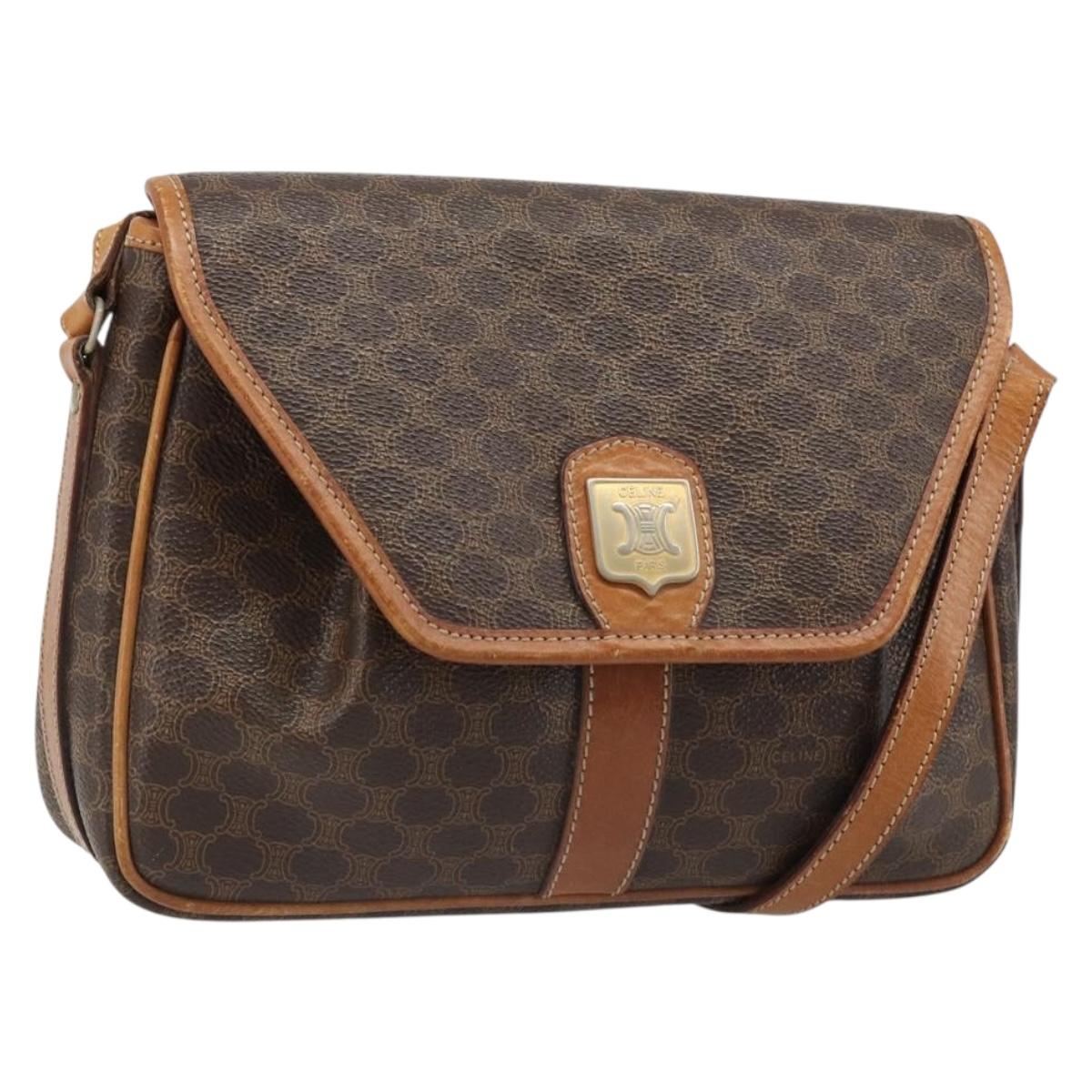 CELINE Macadam Canvas Shoulder Bag PVC Leather Brown Gold Auth 187817