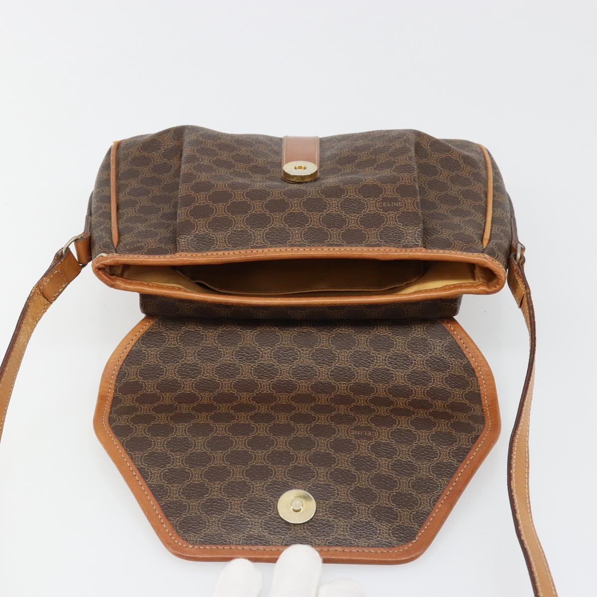 CELINE Macadam Canvas Shoulder Bag PVC Leather Brown Gold Auth 187817