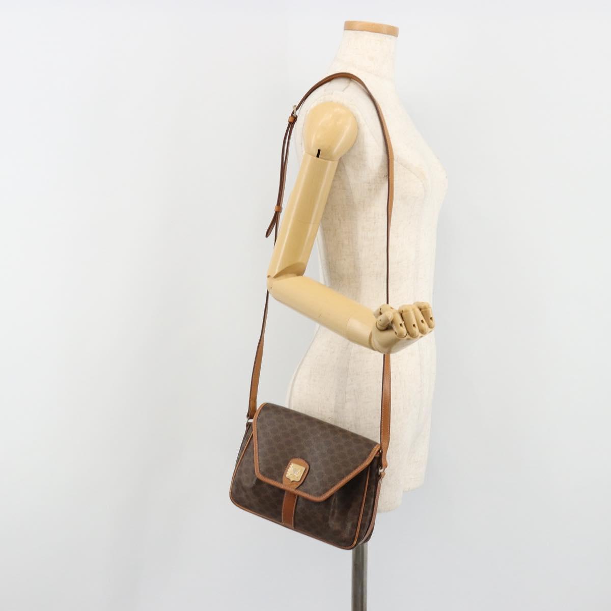 CELINE Macadam Canvas Shoulder Bag PVC Leather Brown Gold Auth 187817