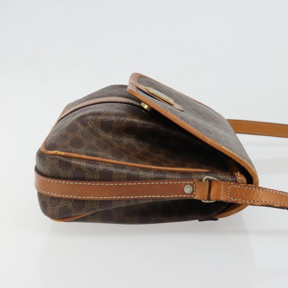 CELINE Macadam Canvas Shoulder Bag PVC Leather Brown Gold Auth 187817