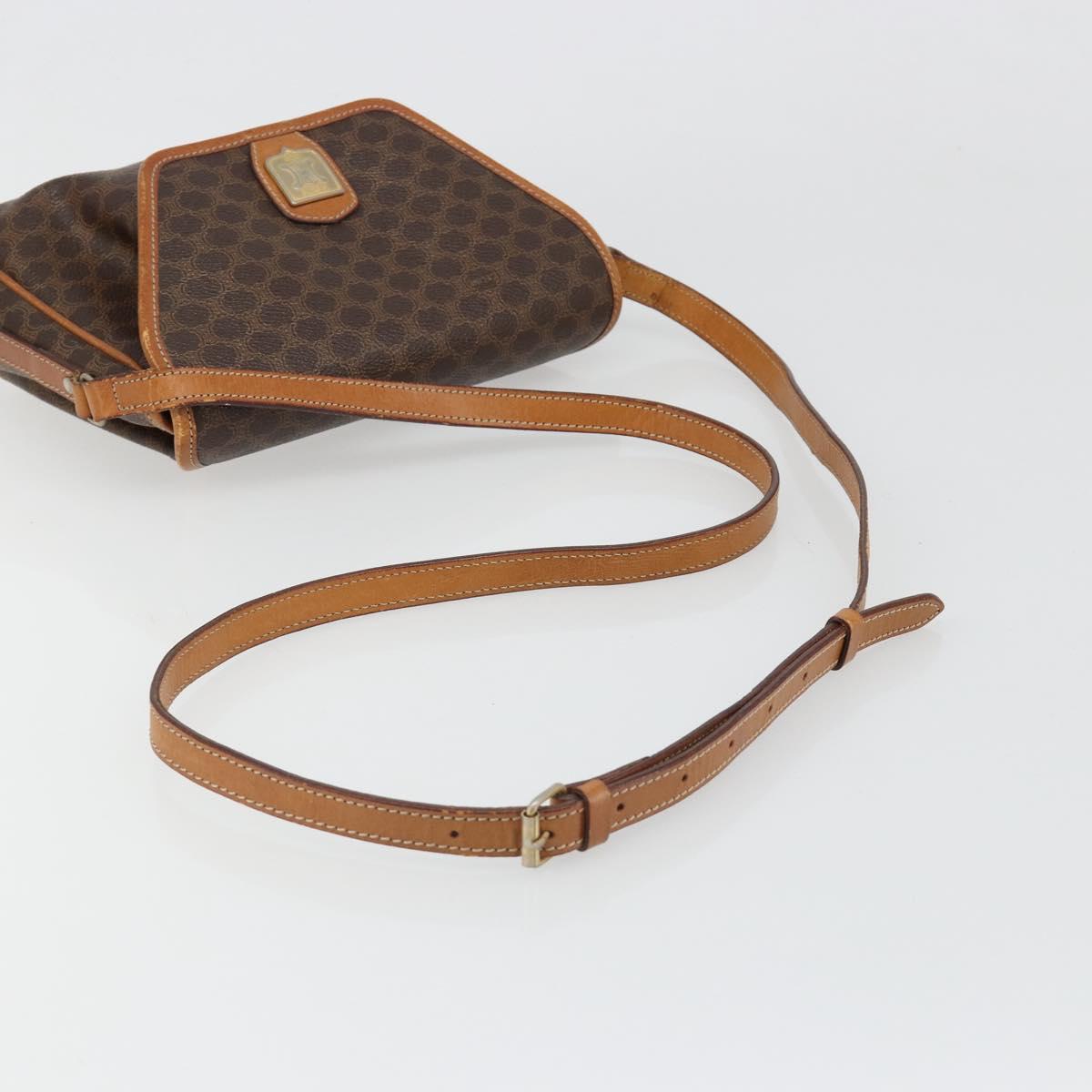 CELINE Macadam Canvas Shoulder Bag PVC Leather Brown Gold Auth 187817