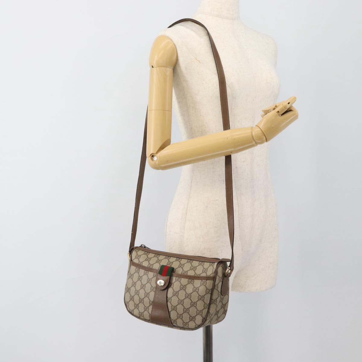 GUCCI GG Supreme Web Sherry Line Bag PVC Beige Gold 89 02 032 Auth 187818