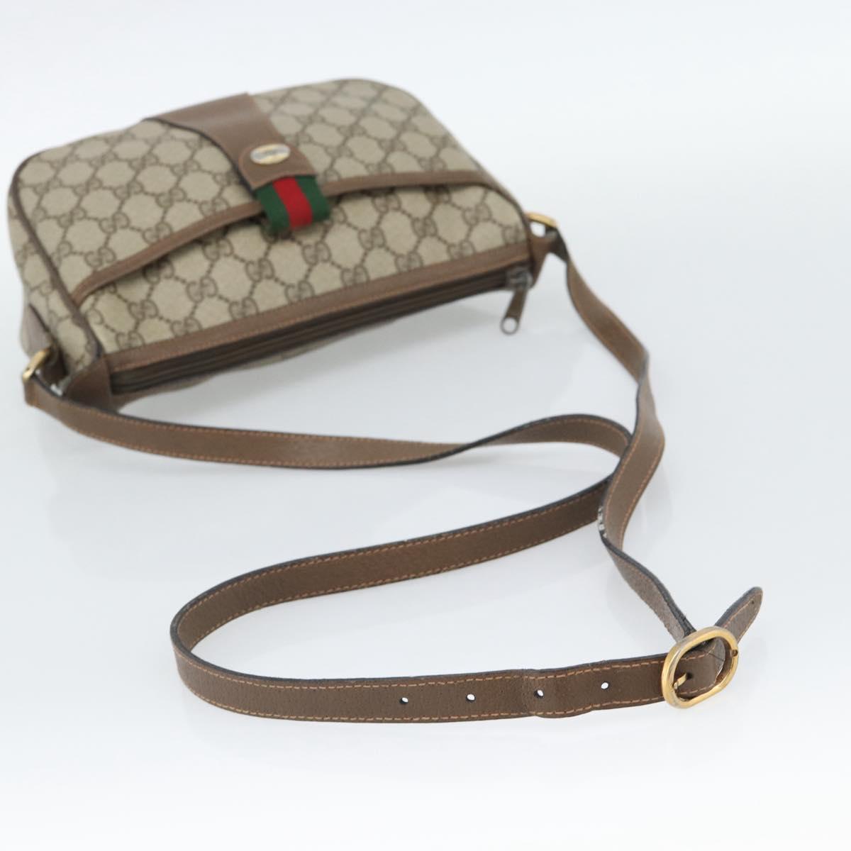 GUCCI GG Supreme Web Sherry Line Bag PVC Beige Gold 89 02 032 Auth 187818