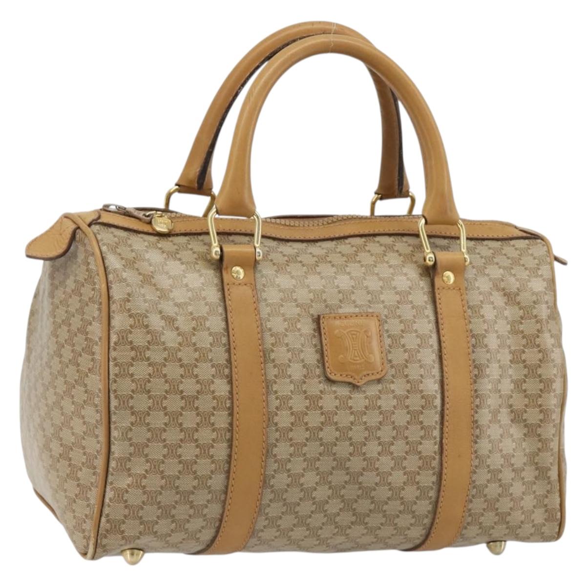 CELINE Macadam Canvas Hand Bag PVC Beige Gold Auth 187822