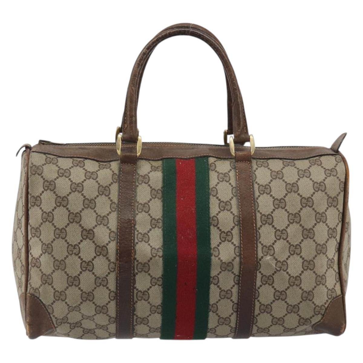 GUCCI GG Supreme Web Sherry Line Hand Bag PVC Beige Gold Auth 187823