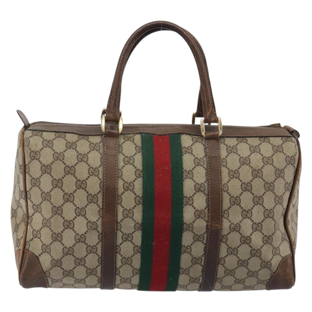 GUCCI GG Supreme Web Sherry Line Hand Bag PVC Beige Gold Auth 187823