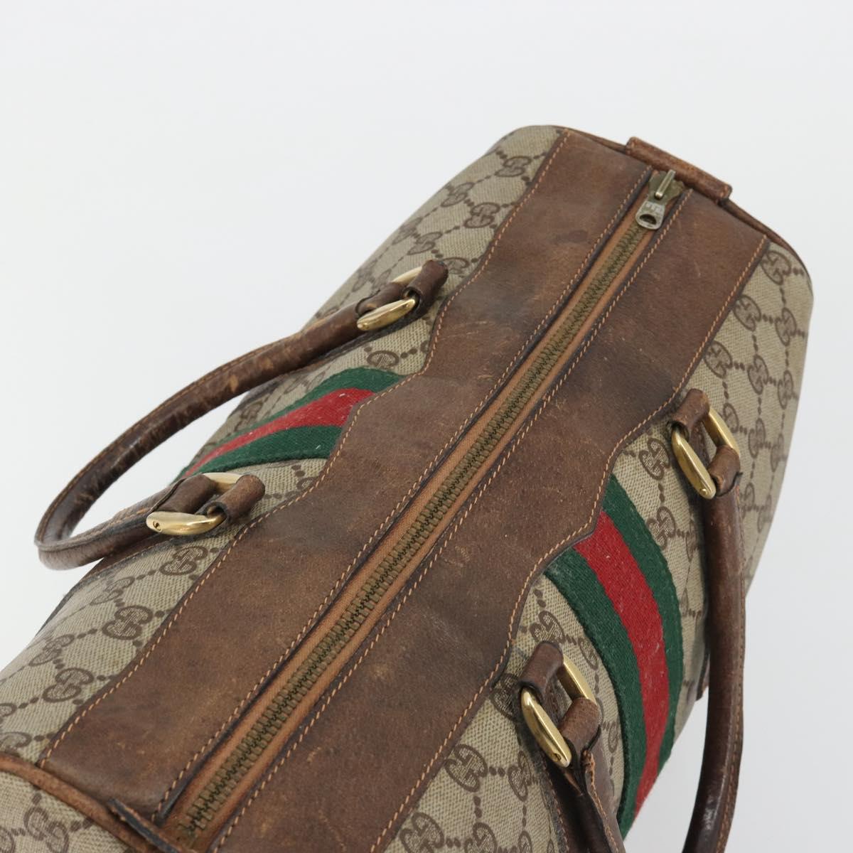 GUCCI GG Supreme Web Sherry Line Hand Bag PVC Beige Gold Auth 187823