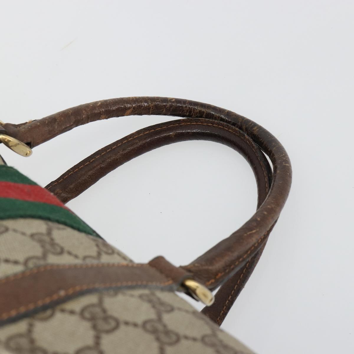 GUCCI GG Supreme Web Sherry Line Hand Bag PVC Beige Gold Auth 187823
