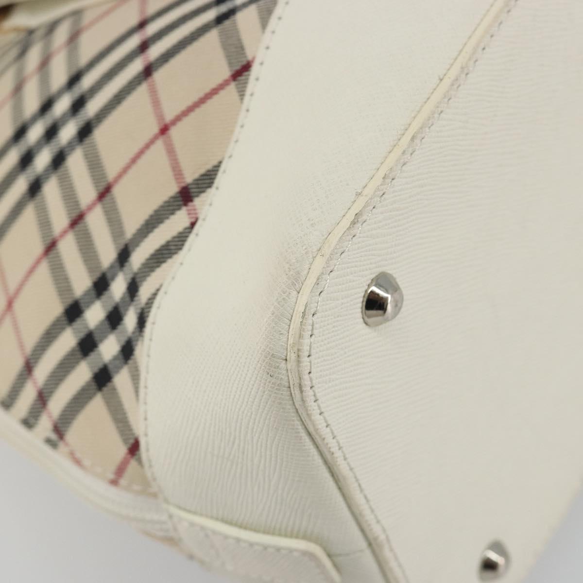 BURBERRY Nova Check Hand Bag Canvas Beige Silver Auth 187825A