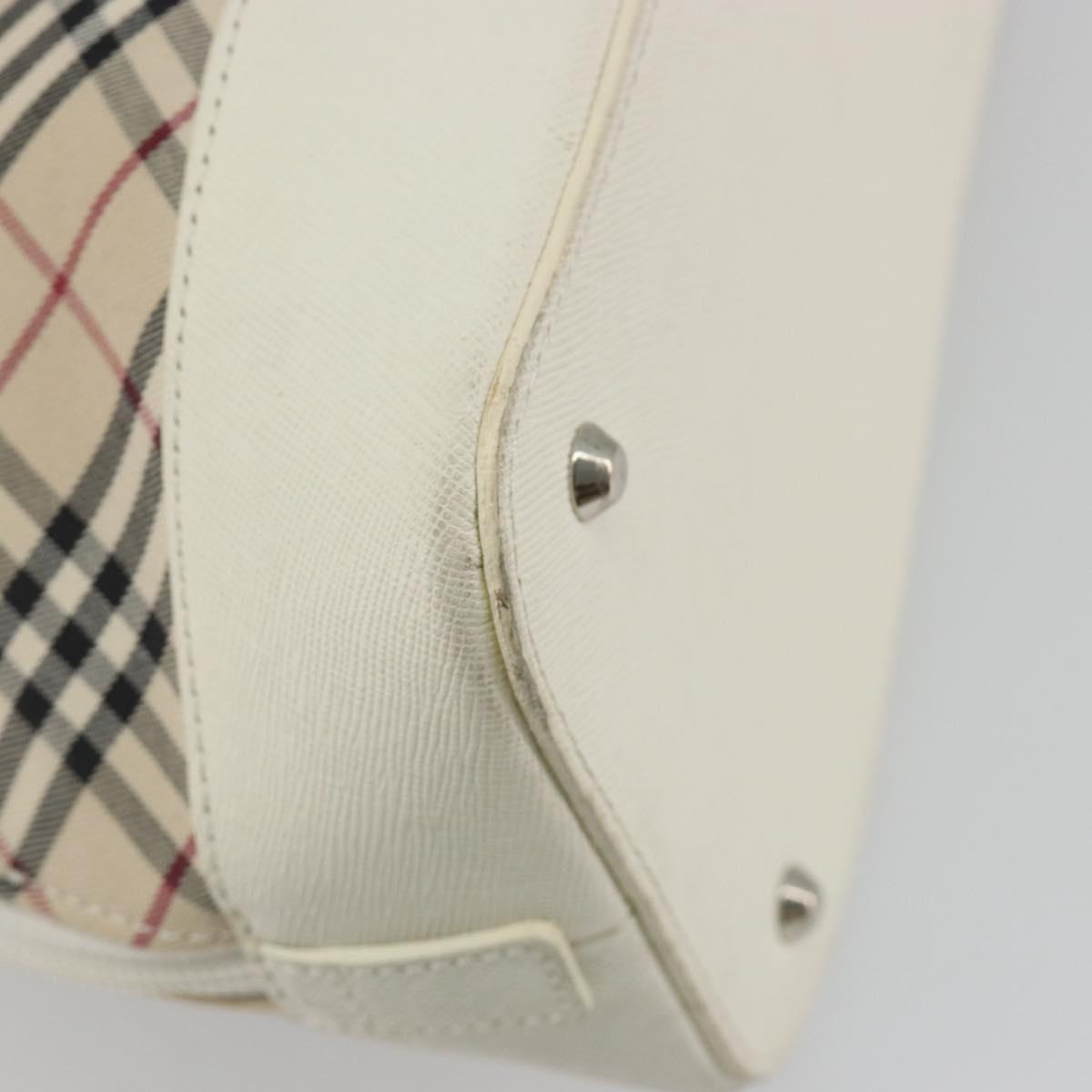 BURBERRY Nova Check Hand Bag Canvas Beige Silver Auth 187825A