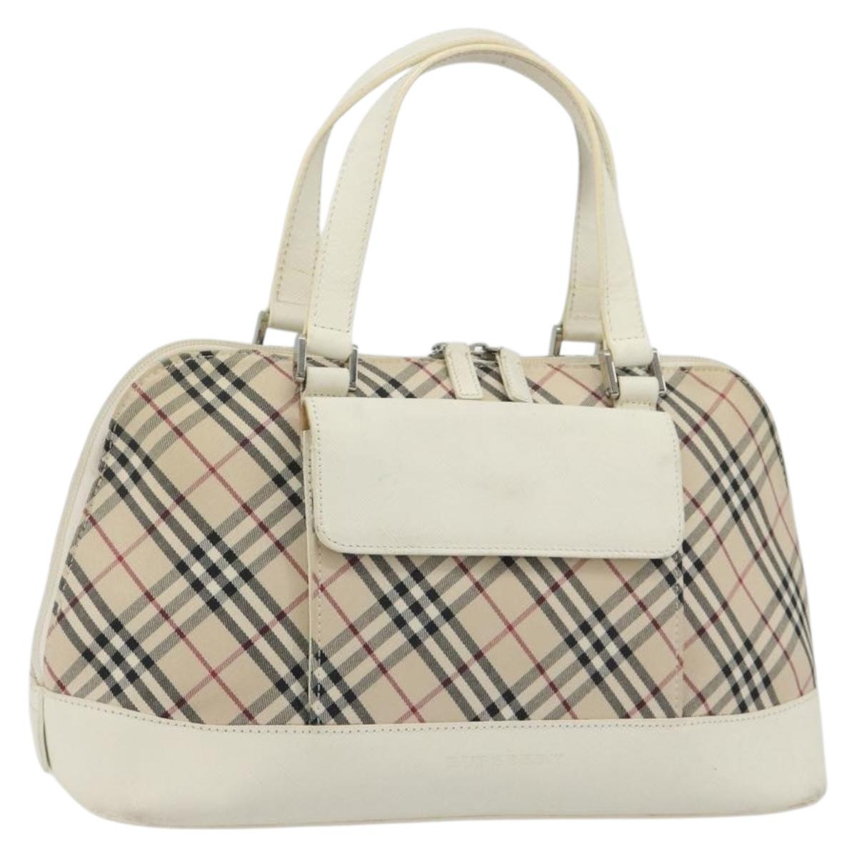 BURBERRY Nova Check Hand Bag Canvas Beige Silver Auth 187825A