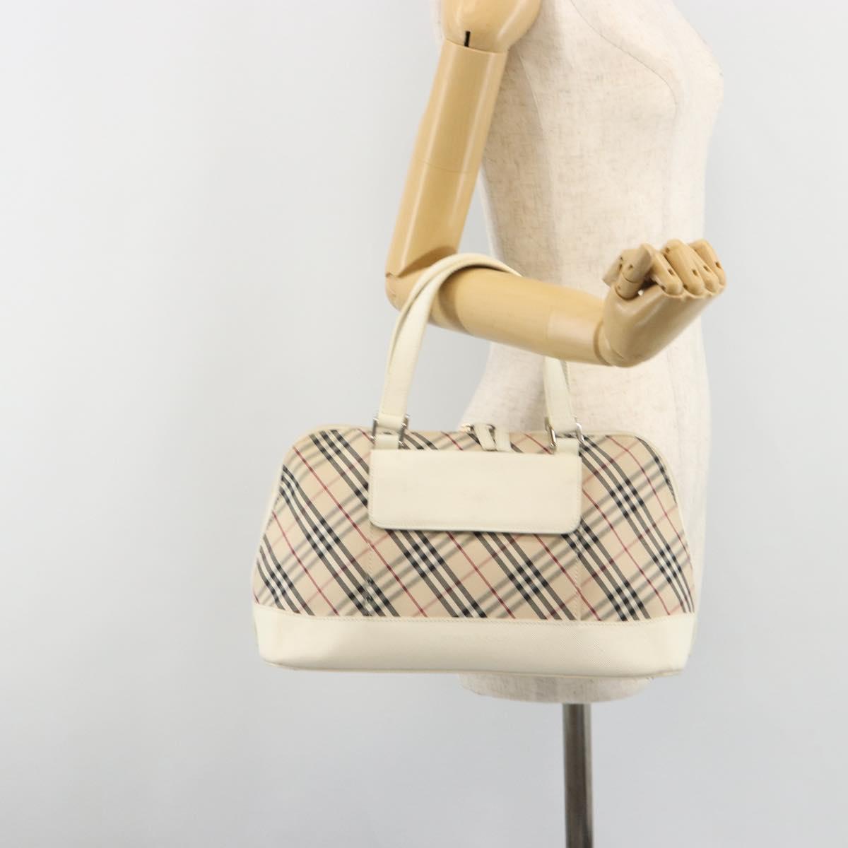 BURBERRY Nova Check Hand Bag Canvas Beige Silver Auth 187825A
