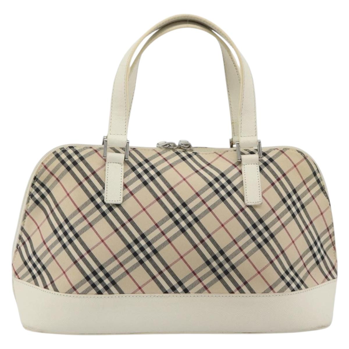 BURBERRY Nova Check Hand Bag Canvas Beige Silver Auth 187825A