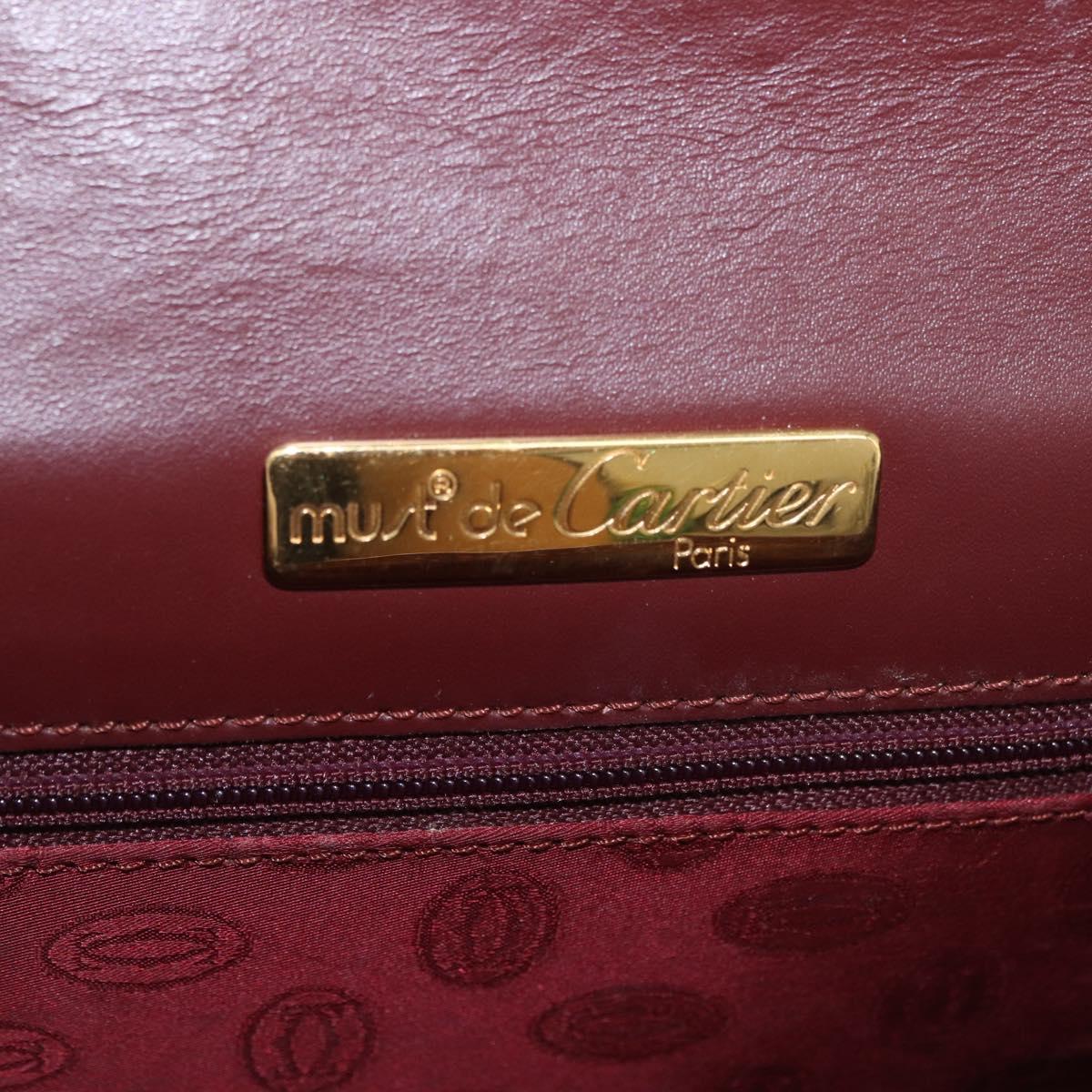 CARTIER Shoulder Bag Leather Bordeaux Gold Auth 187826