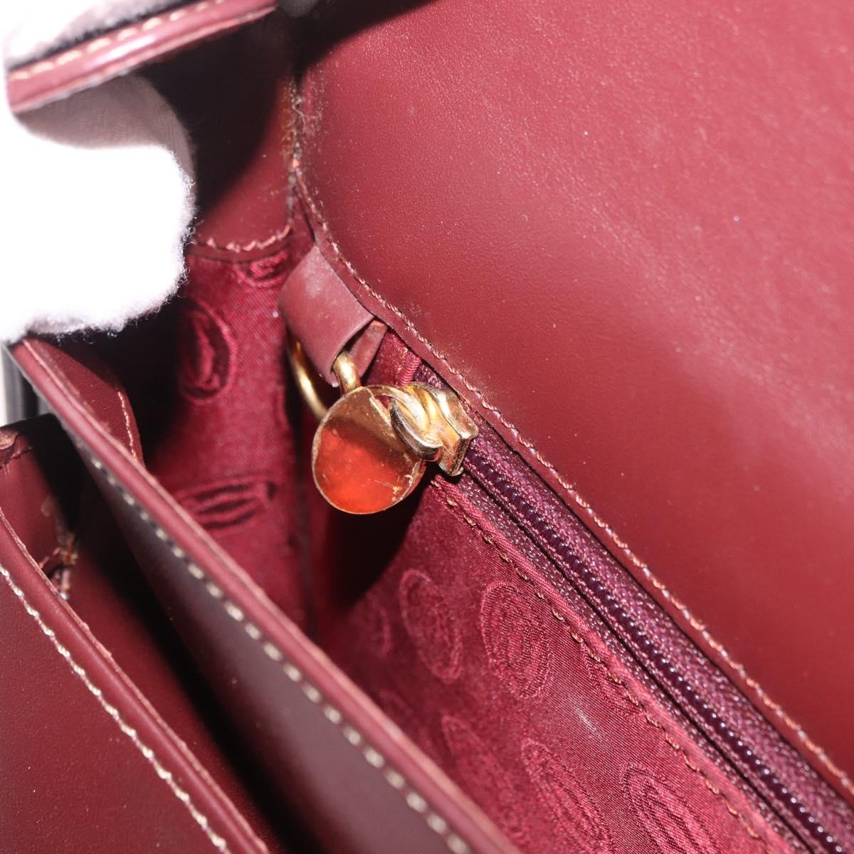 CARTIER Shoulder Bag Leather Bordeaux Gold Auth 187826