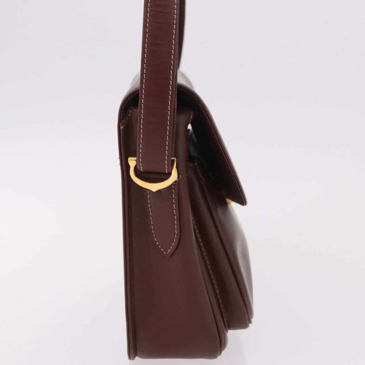 CARTIER Shoulder Bag Leather Bordeaux Gold Auth 187826