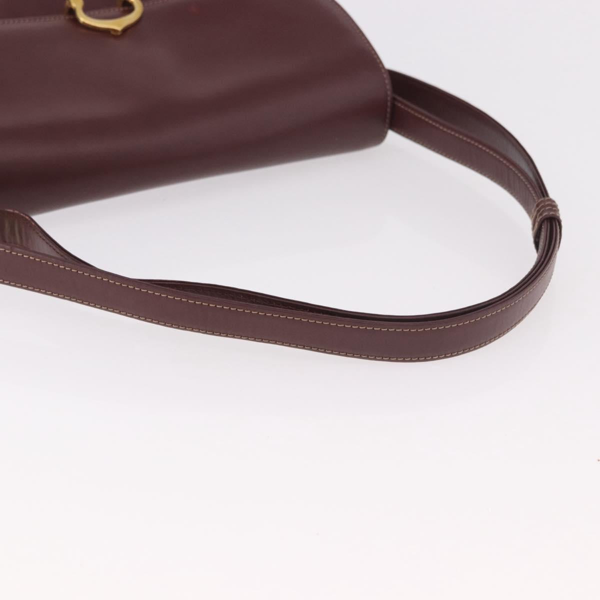 CARTIER Shoulder Bag Leather Bordeaux Gold Auth 187826