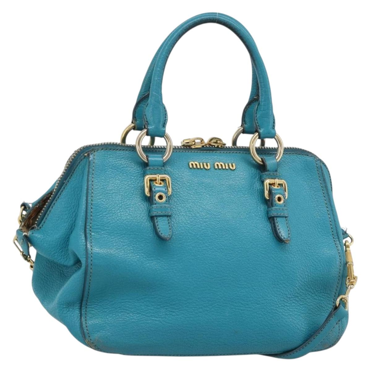 Miu Miu Hand Bag Leather 2way Turquoise Blue Gold Auth 187827