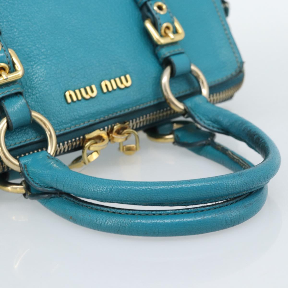 Miu Miu Hand Bag Leather 2way Turquoise Blue Gold Auth 187827