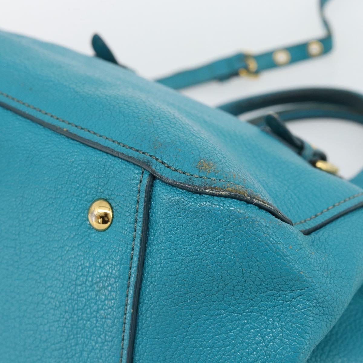 Miu Miu Hand Bag Leather 2way Turquoise Blue Gold Auth 187827