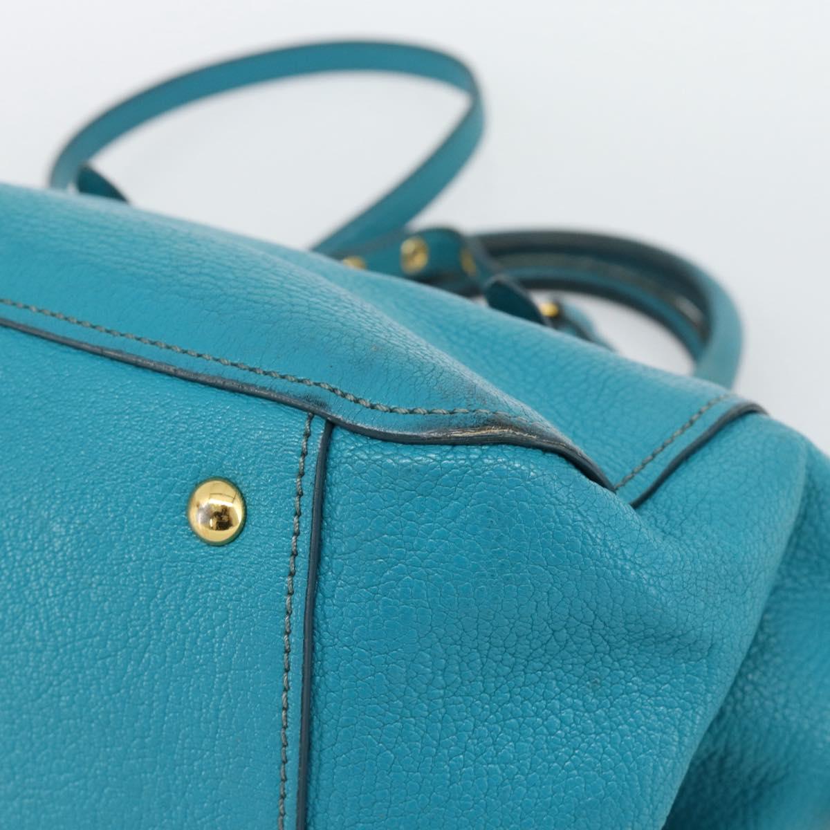 Miu Miu Hand Bag Leather 2way Turquoise Blue Gold Auth 187827