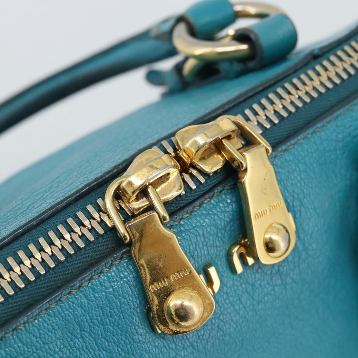 Miu Miu Hand Bag Leather 2way Turquoise Blue Gold Auth 187827